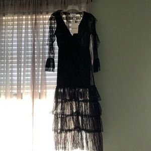 Neiman Marcus Black Lace Long Sleeve Dress